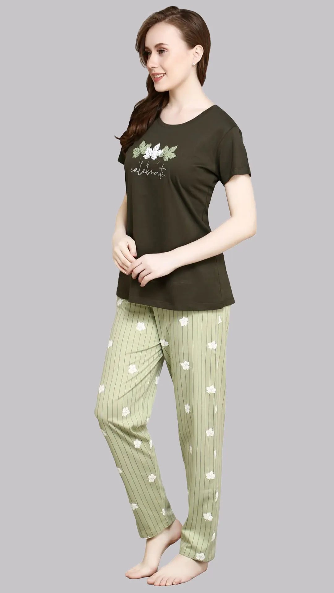 Sukanya  Women's Printed Sinker Nightsuit Set | Regular Fit Loungewear | Ideal for Women | Lounge Wear Nightdress Pyjama Set Sleepwear | Green  Printed Half Sleeves Round Neck