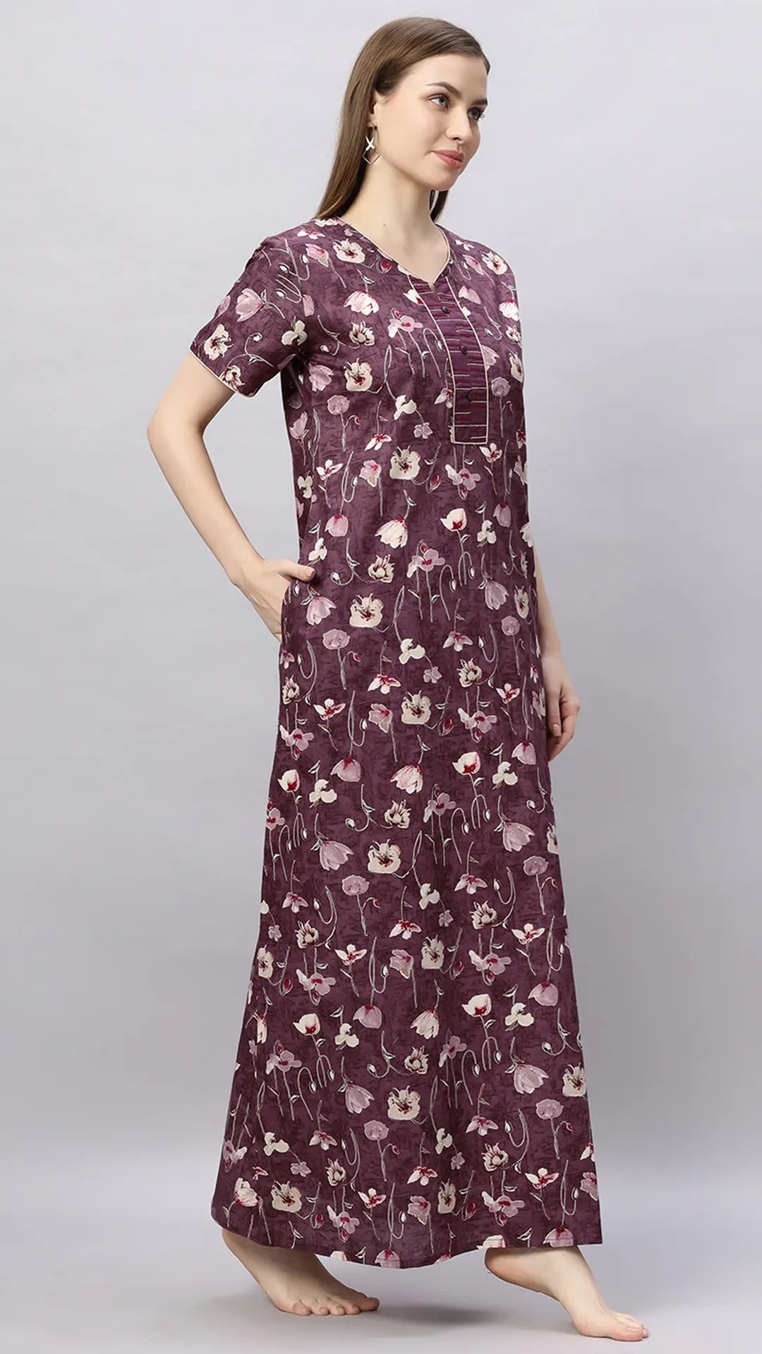 Sukanya Stylish Printed Maxi Gown for Women | Comfortable Half Sleeves Lounge Wear Dress in Cotton