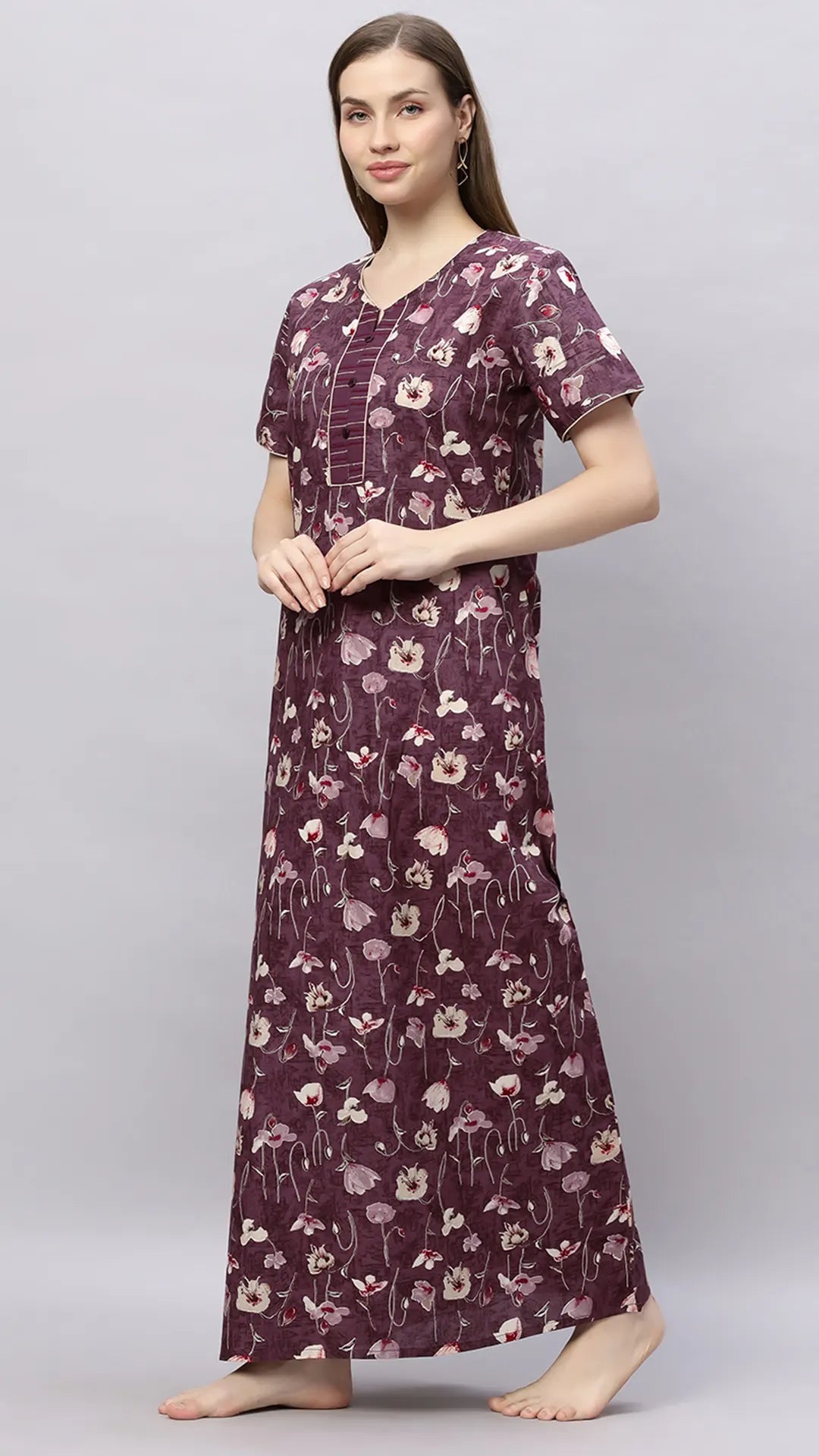 Sukanya Stylish Printed Maxi Gown for Women | Comfortable Half Sleeves Lounge Wear Dress in Cotton