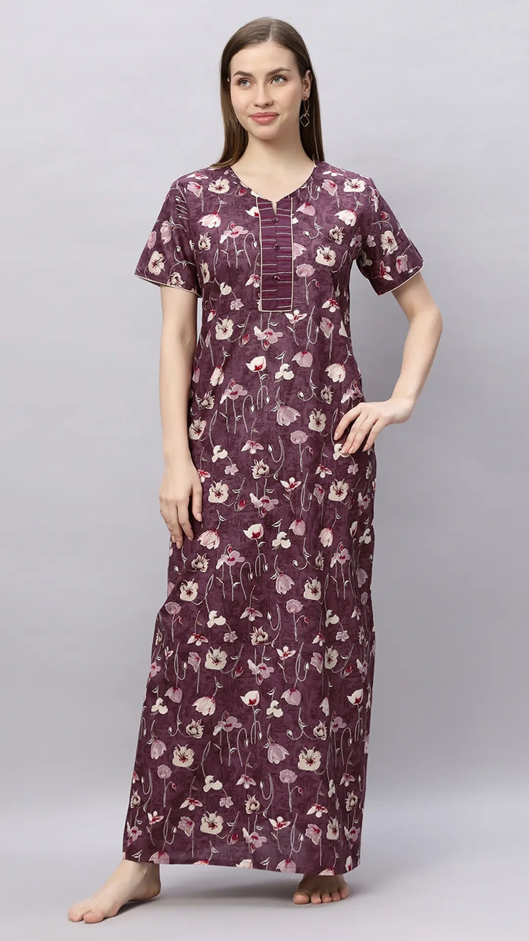 Sukanya Stylish Printed Maxi Gown for Women | Comfortable Half Sleeves Lounge Wear Dress in Cotton