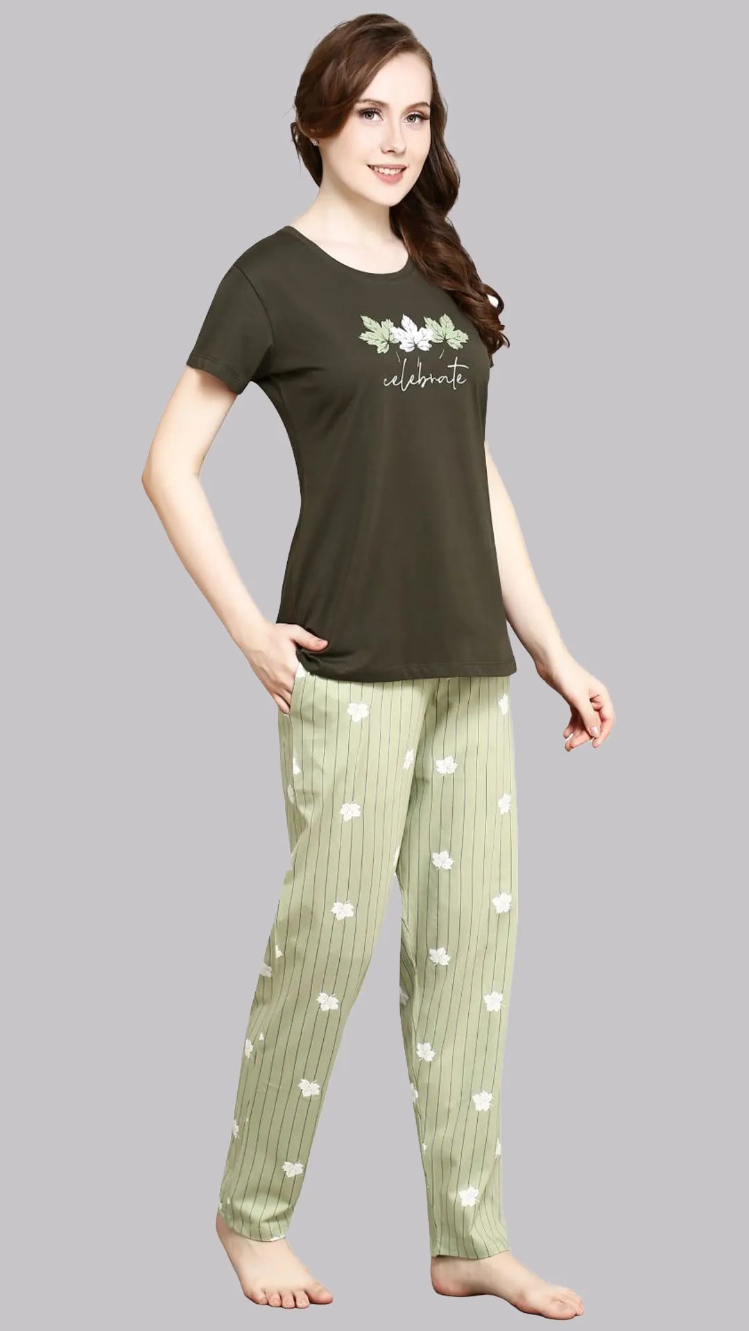 Sukanya  Women's Printed Sinker Nightsuit Set | Regular Fit Loungewear | Ideal for Women | Lounge Wear Nightdress Pyjama Set Sleepwear | Green  Printed Half Sleeves Round Neck