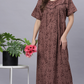 Sukanya Comfortable Women's Full Length Cotton Blend Half Sleeves Nighty, Green, Maroon & Coffee, Soft and Elegant Print Sleepwear