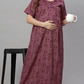 Sukanya Comfortable Women's Full Length Cotton Blend Half Sleeves Nighty, Green, Maroon & Coffee, Soft and Elegant Print Sleepwear