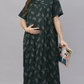 Sukanya Comfortable Women's Full Length Cotton Blend Half Sleeves Nighty, Wine, Green & Blue Soft and Elegant Print Sleepwear