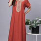 Sukanya Comfortable Women's Full Length Cotton Blend Half Sleeves Nighty, Rust, Chatni & Gray, Soft and Elegant Print Sleepwear