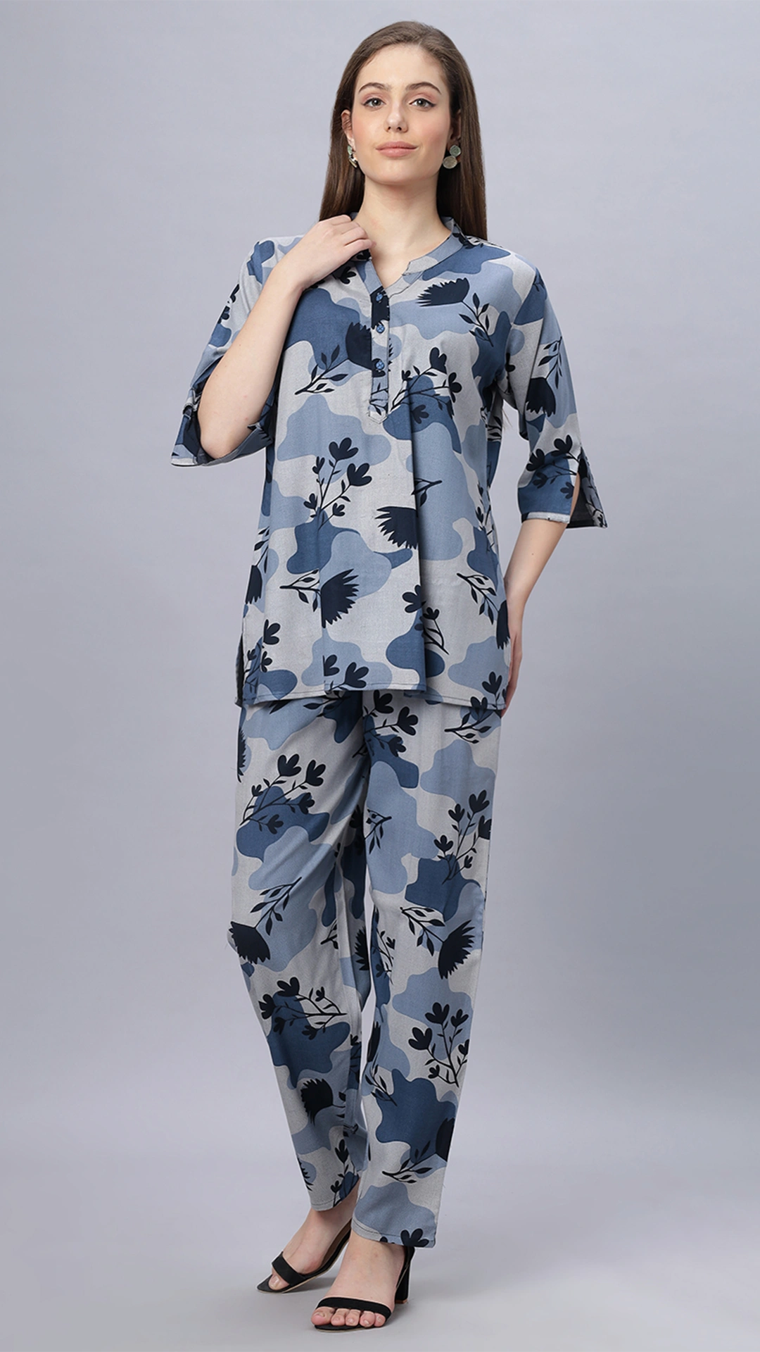 Sukanya Comfortable Women's Cotton Blend Half Sleeves Night Suit, Blue, Soft and Elegant Print Sleepwear