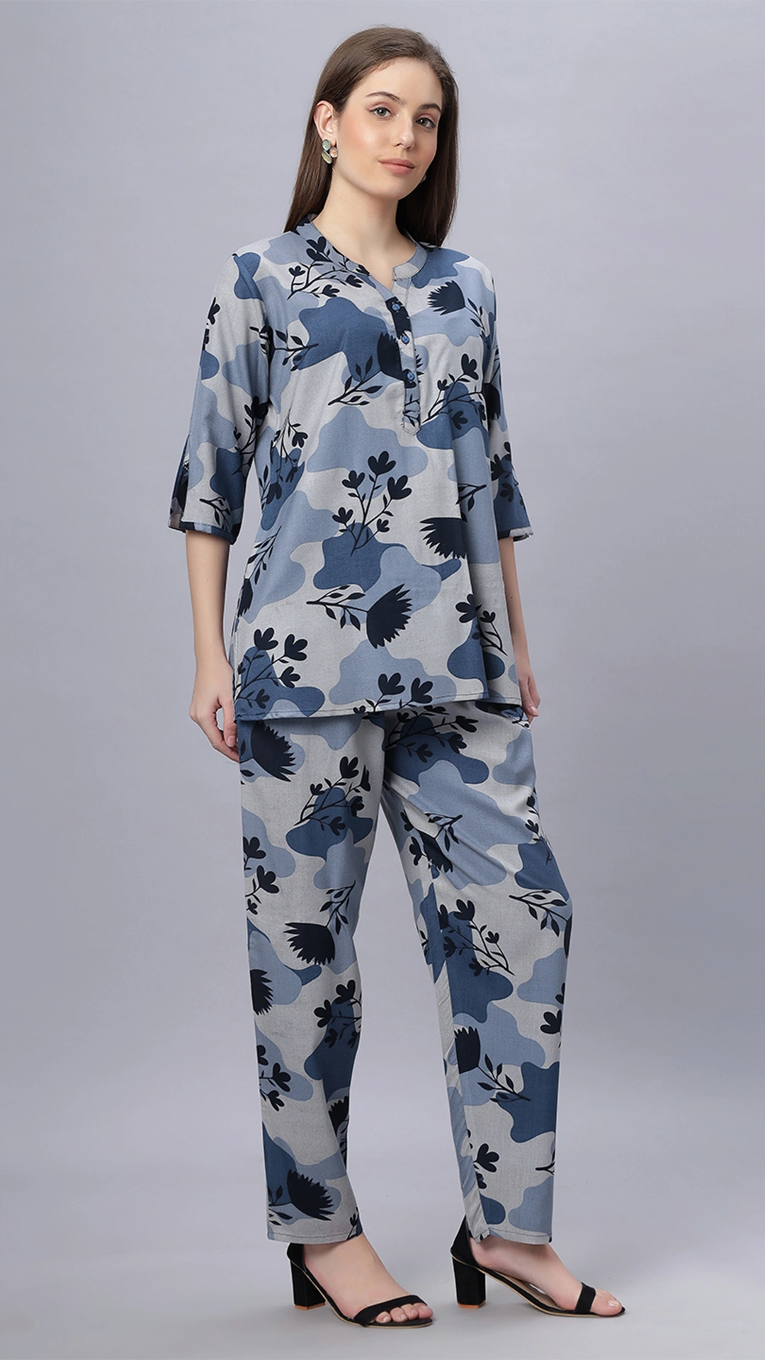 Sukanya Comfortable Women's Cotton Blend Half Sleeves Night Suit, Blue, Soft and Elegant Print Sleepwear