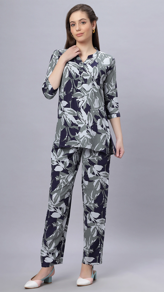 Sukanya Comfortable Women's Cotton Blend Half Sleeves Night Suit - Black and Navy Blue, Soft and Elegant Print Sleepwear