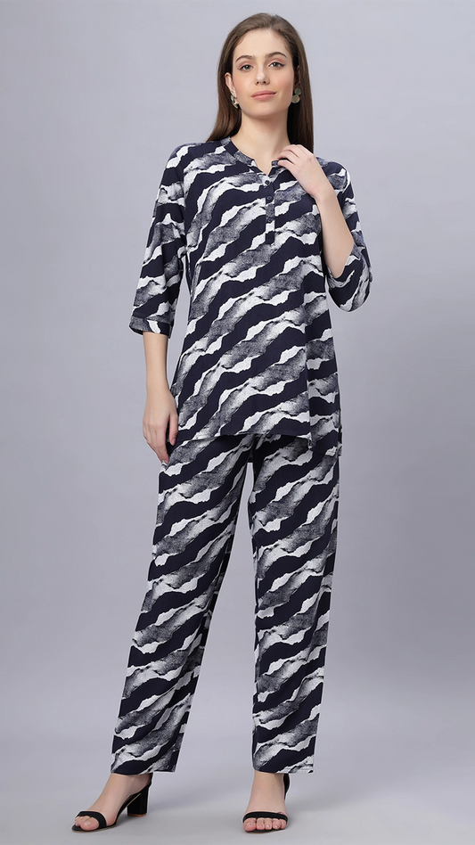 Sukanya Comfortable Women's Cotton Blend Half Sleeves Night Suit - Black & Navy Blue, Soft and Elegant Print Sleepwear