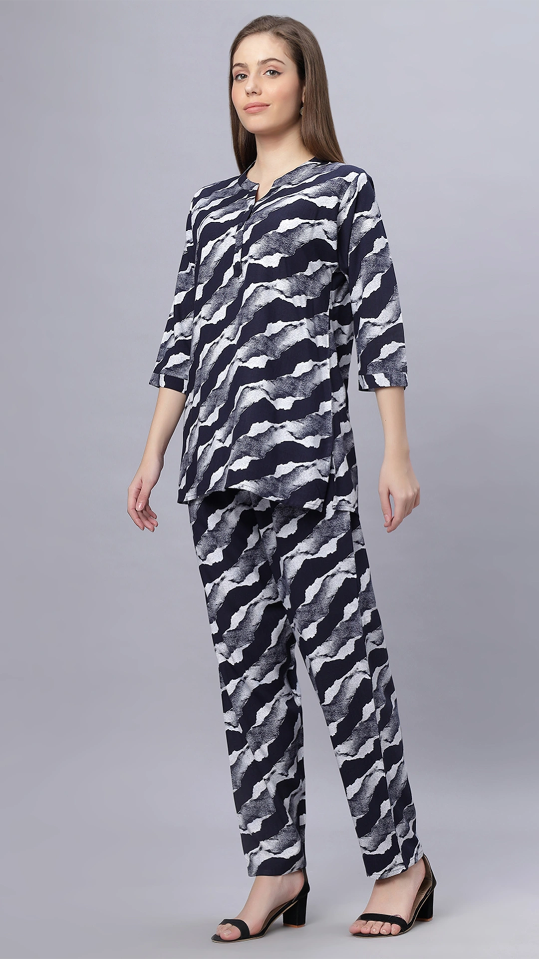 Sukanya Comfortable Women's Cotton Blend Half Sleeves Night Suit - Black & Navy Blue, Soft and Elegant Print Sleepwear