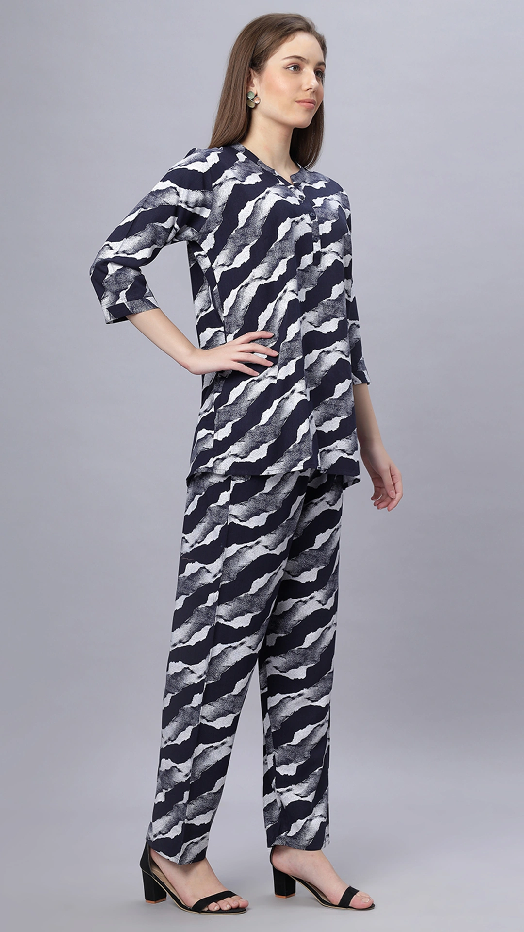 Sukanya Comfortable Women's Cotton Blend Half Sleeves Night Suit - Black & Navy Blue, Soft and Elegant Print Sleepwear