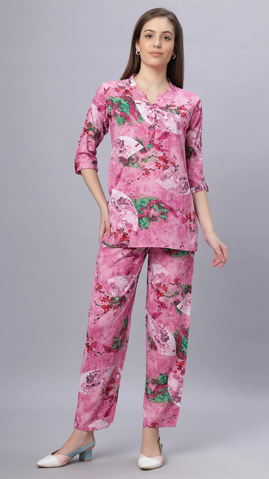 Sukanya Comfortable Women's Cotton Blend Half Sleeves Night Suit, Pink, Soft and Elegant Print Sleepwear