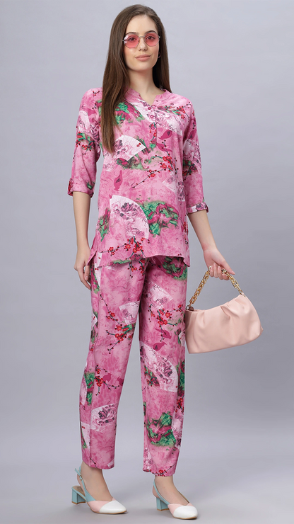 Sukanya Comfortable Women's Cotton Blend Half Sleeves Night Suit, Pink, Soft and Elegant Print Sleepwear